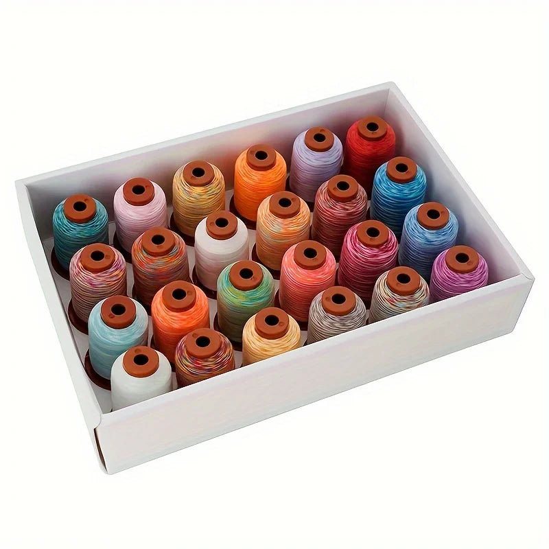 Rainbow Variegated Polyester Sewing Thread Set 5000Y 24 Spools