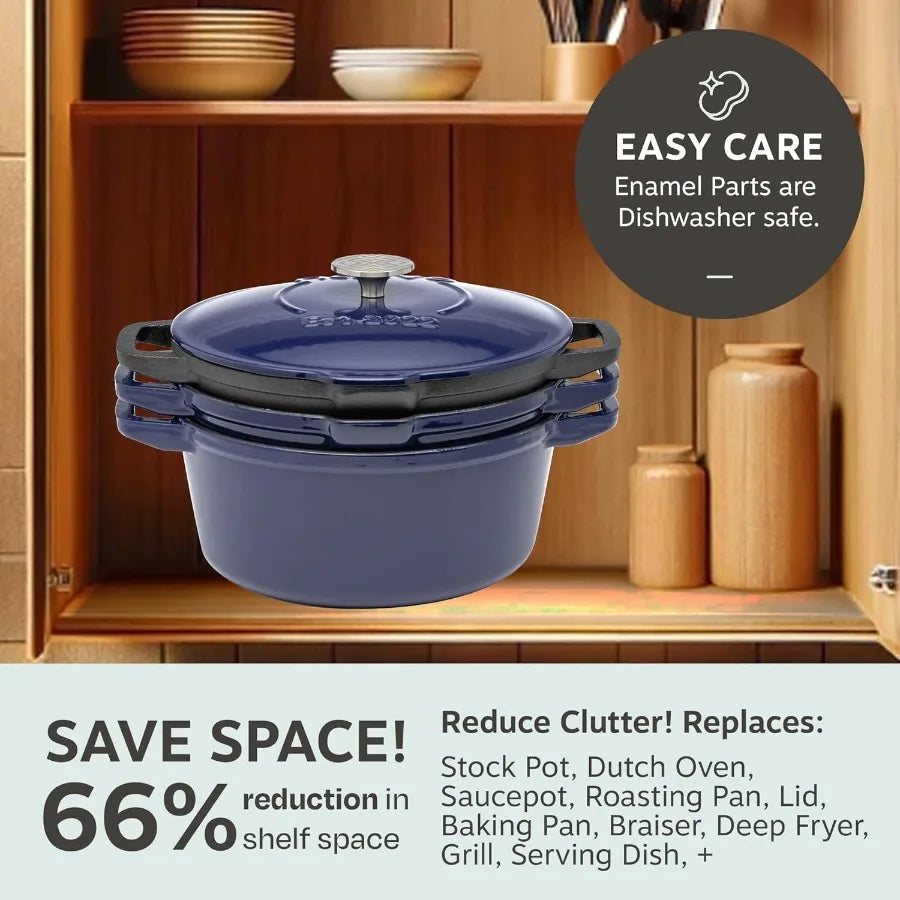 5 Piece Stackable Cast Iron Cookware Set Enamel Dutch Oven