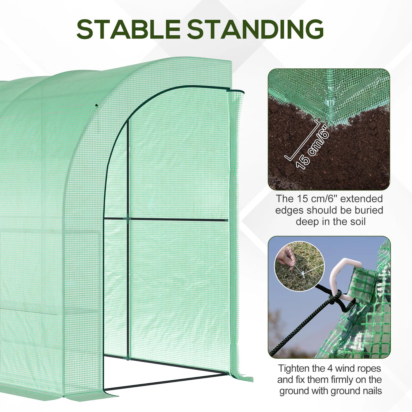 Outdoor Garden Greenhouse with Windows and Zippered Doors Green