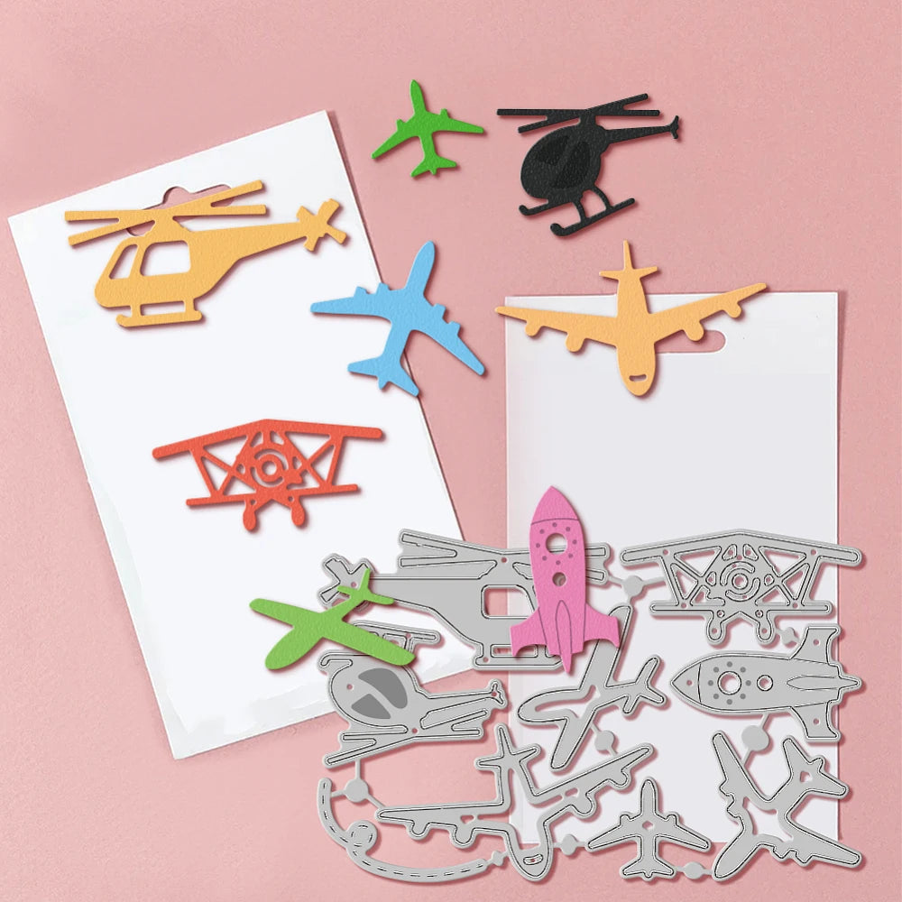 Airplane Hot Air Balloon Rocket Card Making Metal Die Set