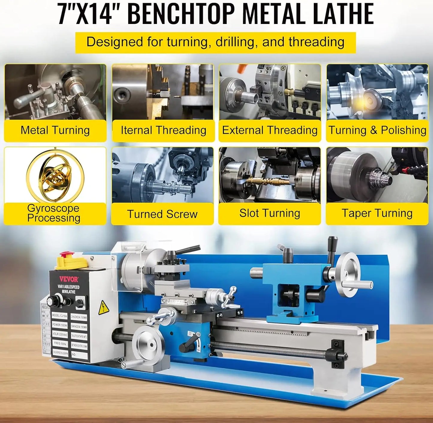 Mini Metal Lathe 7x14 Benchtop CNC Machine with Variable Speed