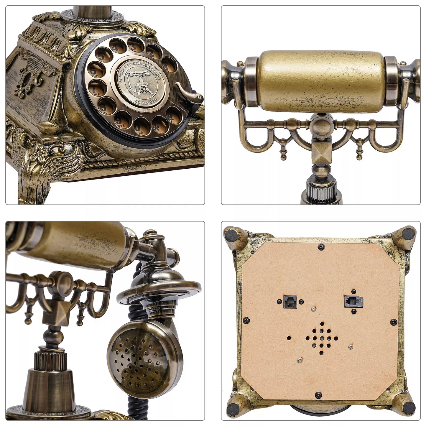European Style Antique Rotary Dial Desk Phone in Gold