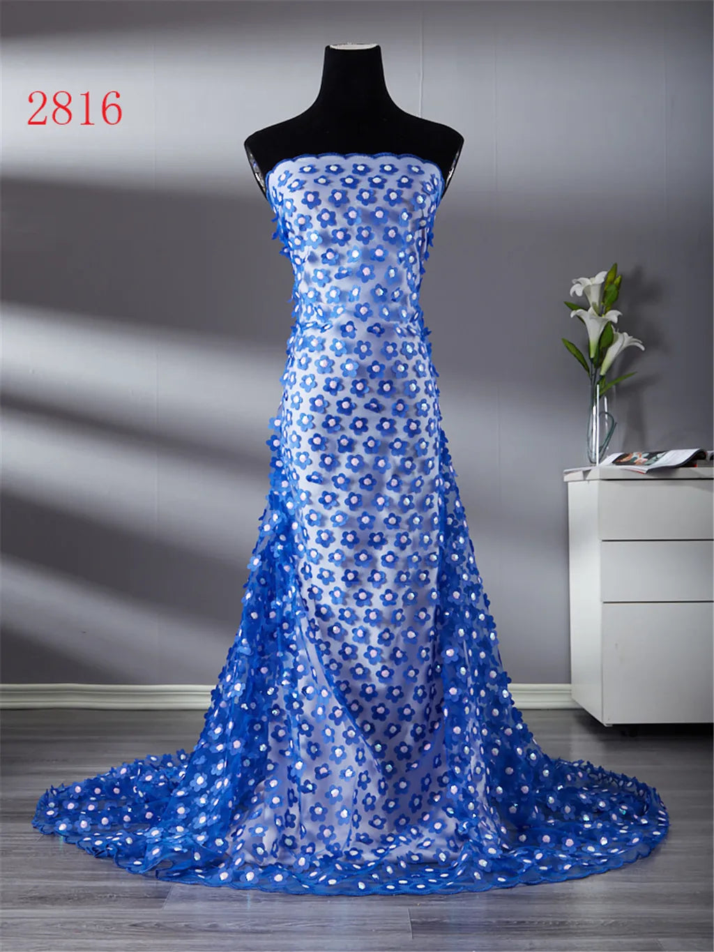 High Quality 3D Flower Sequins French Mesh Lace Fabric 5 Yards
