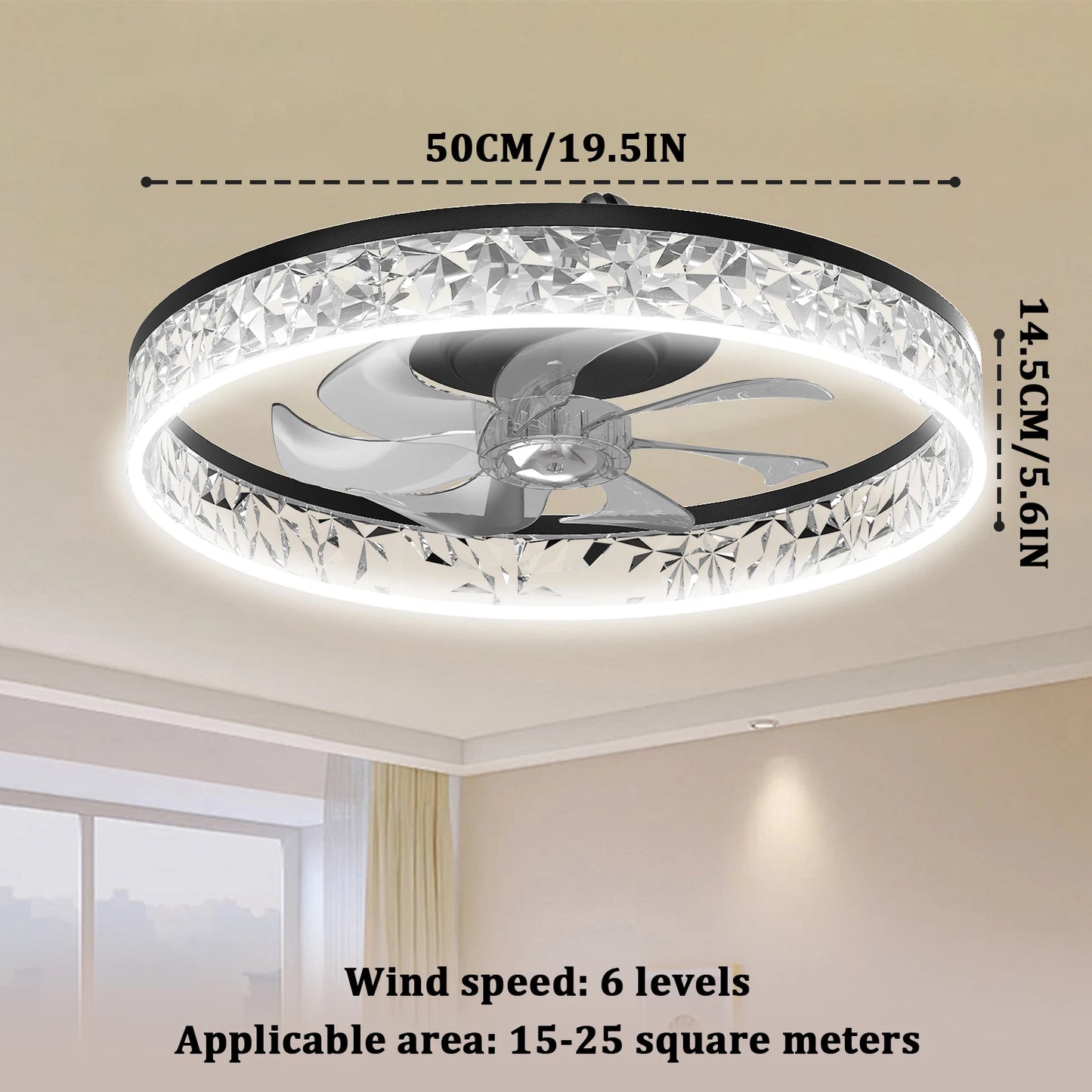 20 Inch Modern Ceiling Fan With Lights Remote Control Dimmable Low Profile Flush Mount Six Speed Wind Power