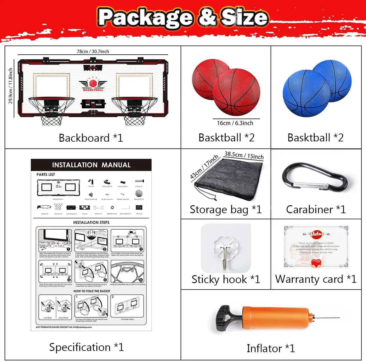 VATOS Basketball Hoop Twin Set With Electric Scoreboard