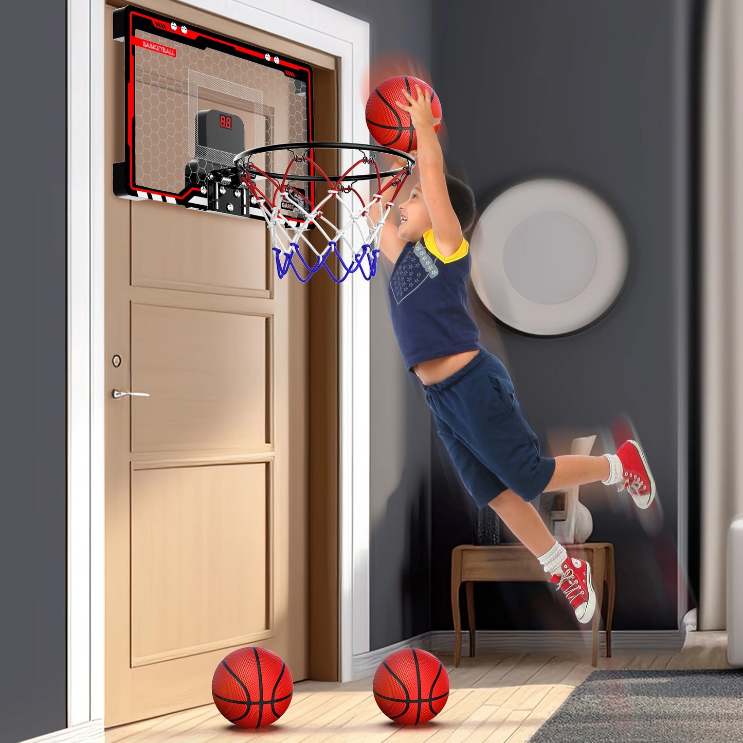 Mini Basketball Hoop For Kids Over The Door With Scoreboard