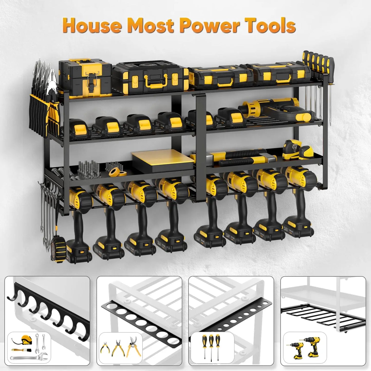 Power Tool Organizer Wall Mount Heavy Duty 4 Layer Rack