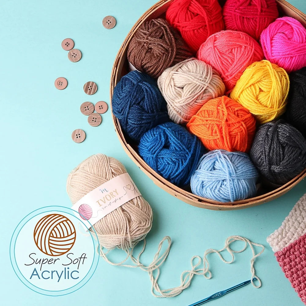 Crochet Craft Kit for Beginners 15 Color Yarn Bundle with Hooks