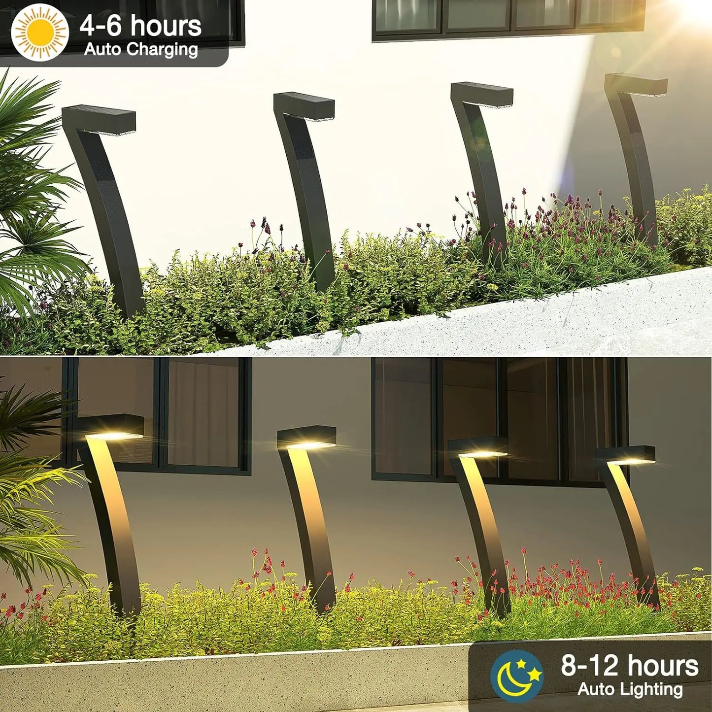 6 Pack Bright Solar Outdoor Pathway Lights with Auto On Off