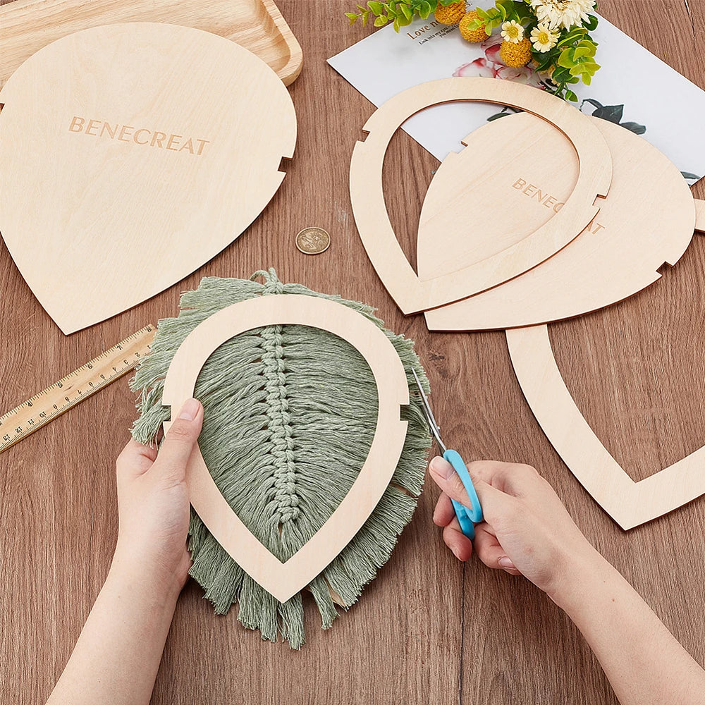 Blanched Almond Wood Leaf Macrame Cutting Molds Set 3 Size