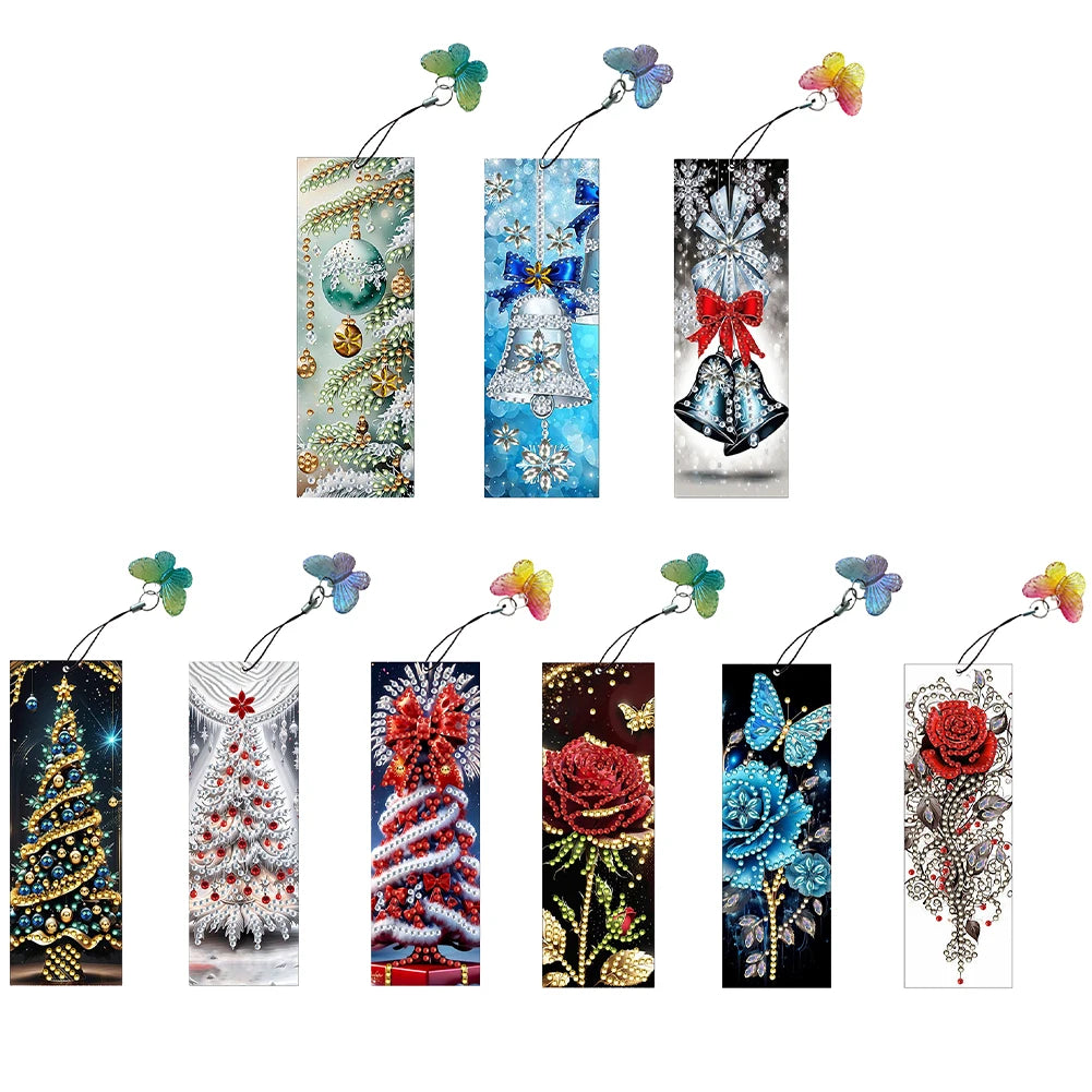 3Pcs Christmas Rose Diamond Painting Bookmark Making Kit
