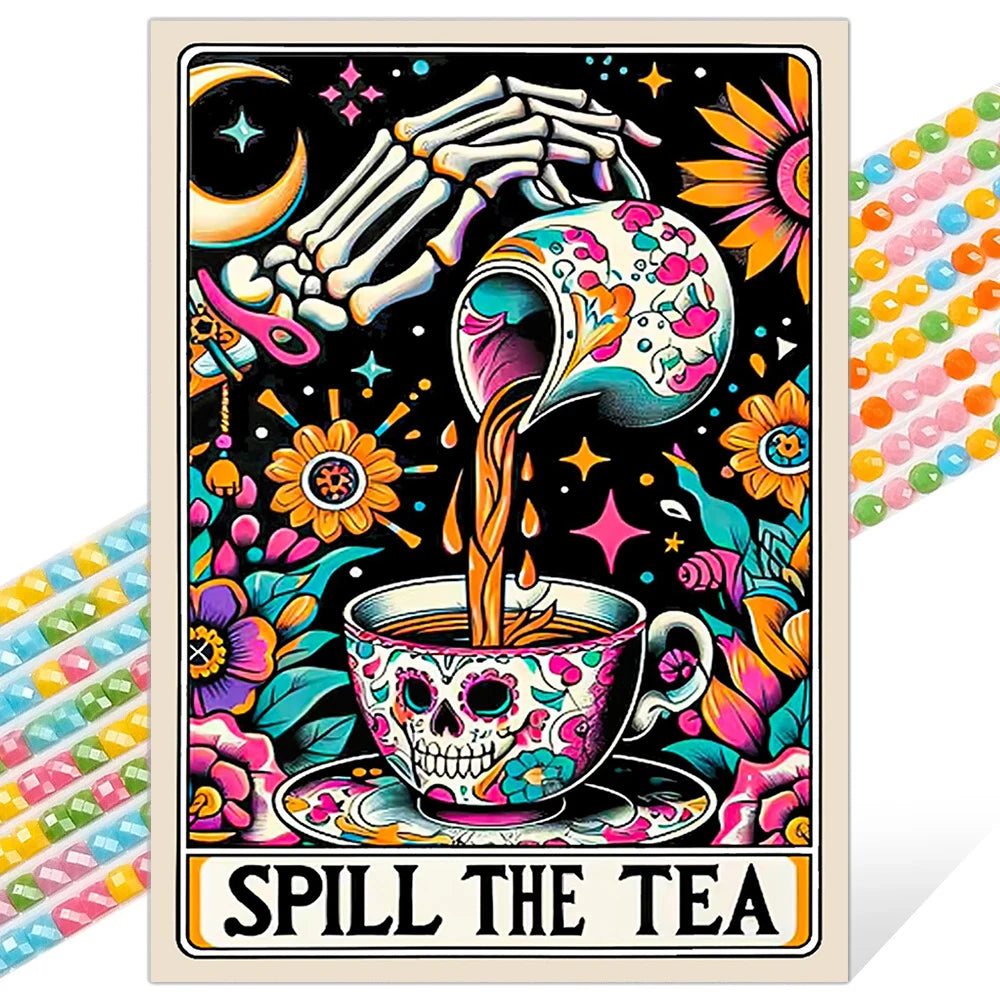 2pcs DIY Diamond Painting Tarot Card Skeleton Art Set