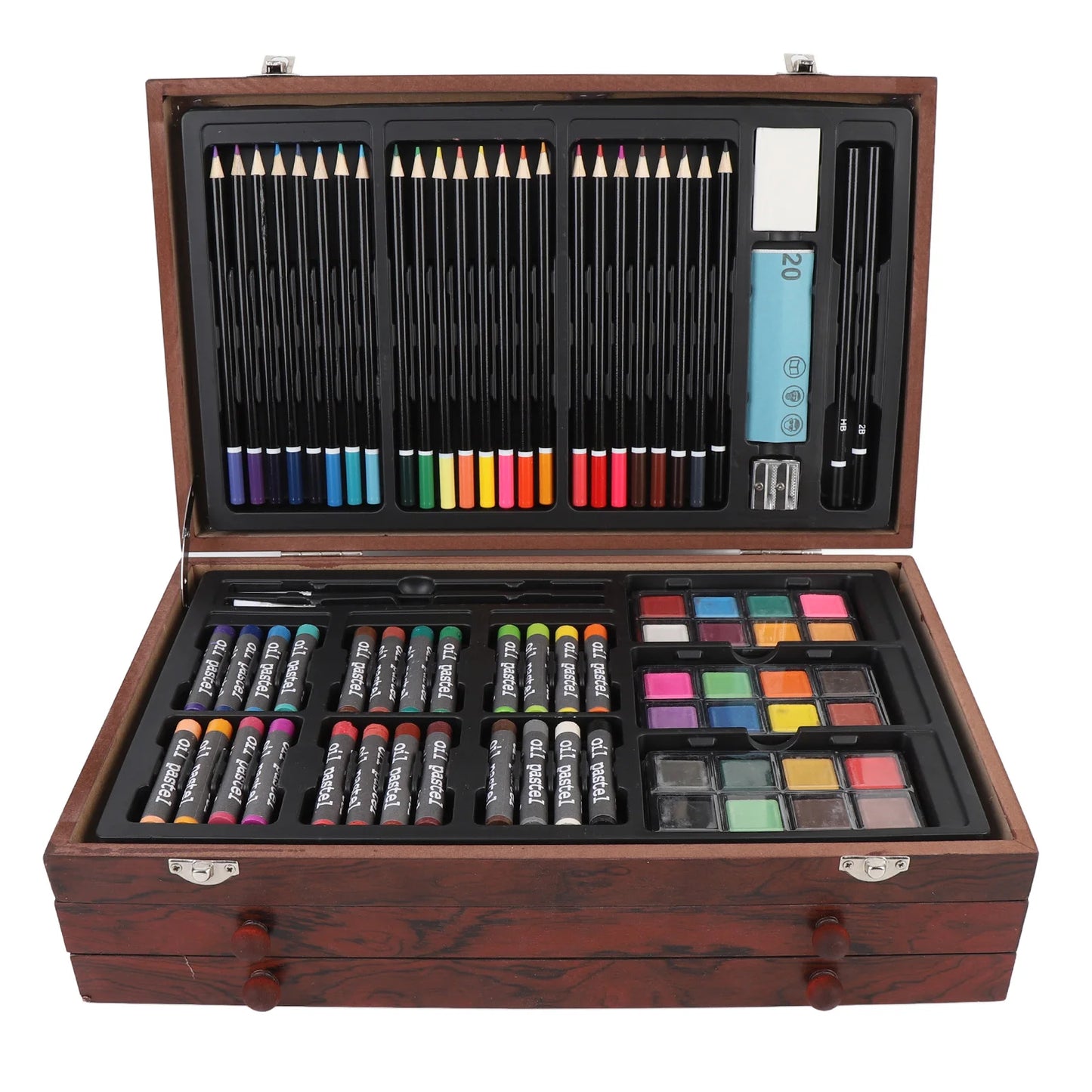 Wooden Art Set 142 Pieces with Colored Pencils Oil Pastels Crayons