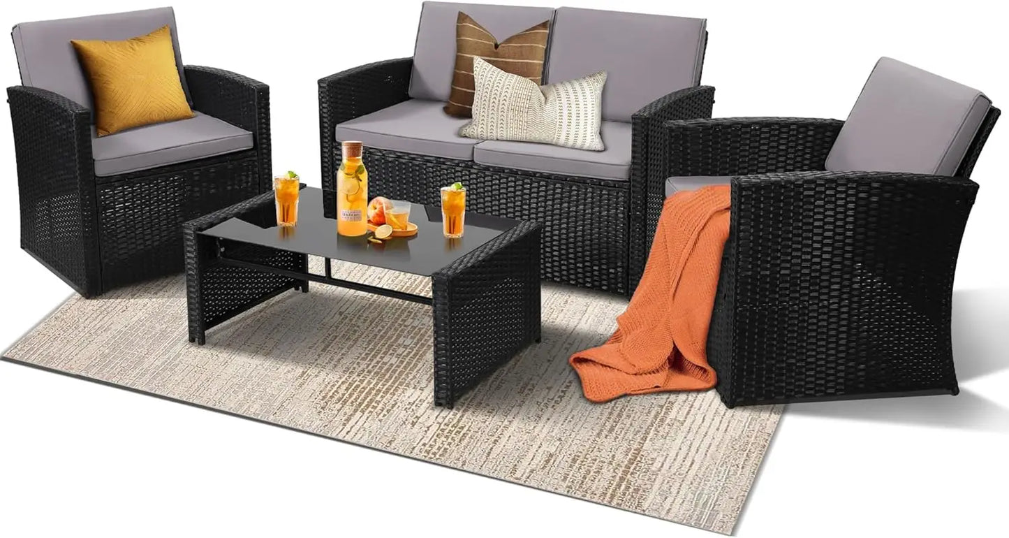 Modern Rattan Patio Conversation Set for Garden and Porch
