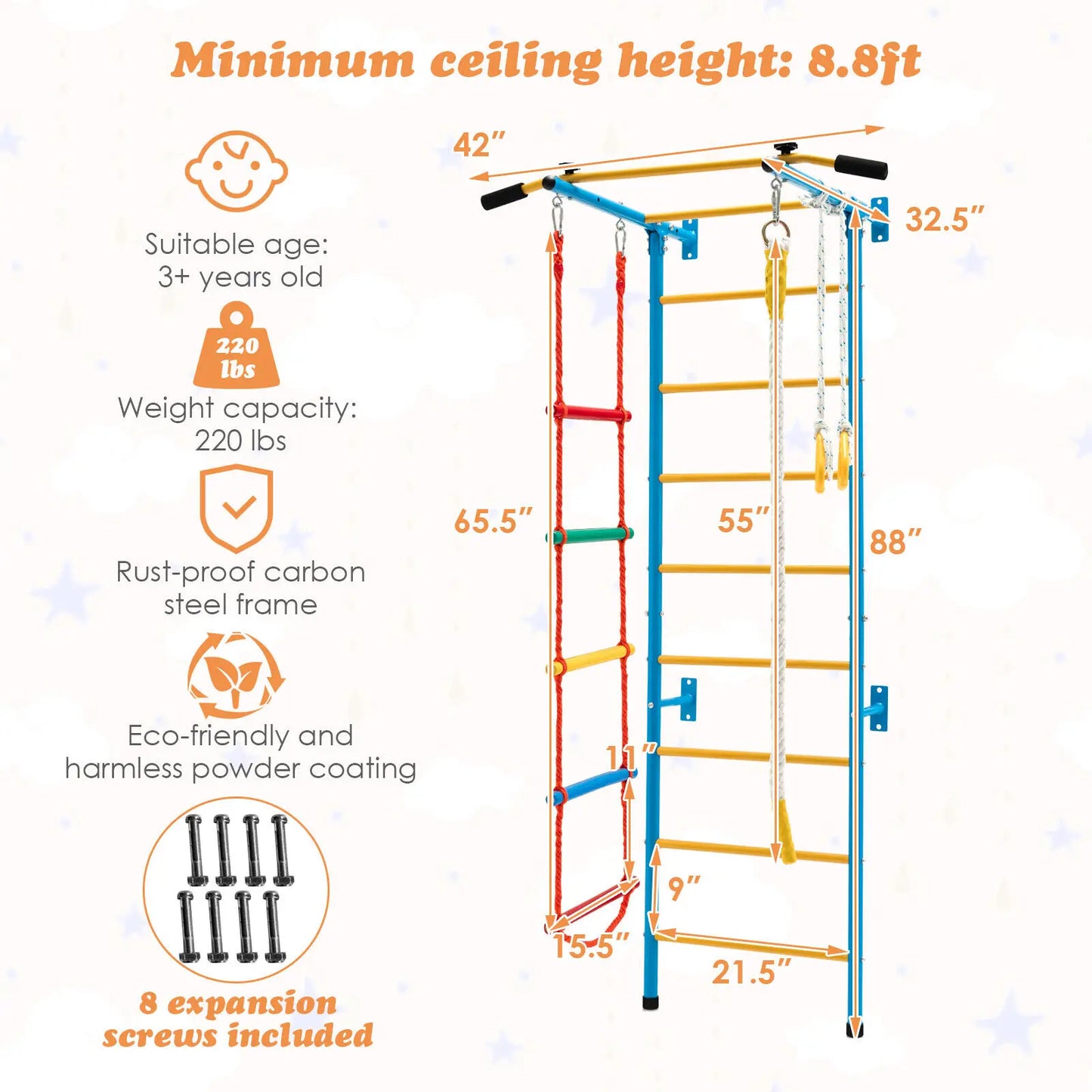 Costway 5 In 1 Kids Indoor Wall Gym Swedish Ladder Set