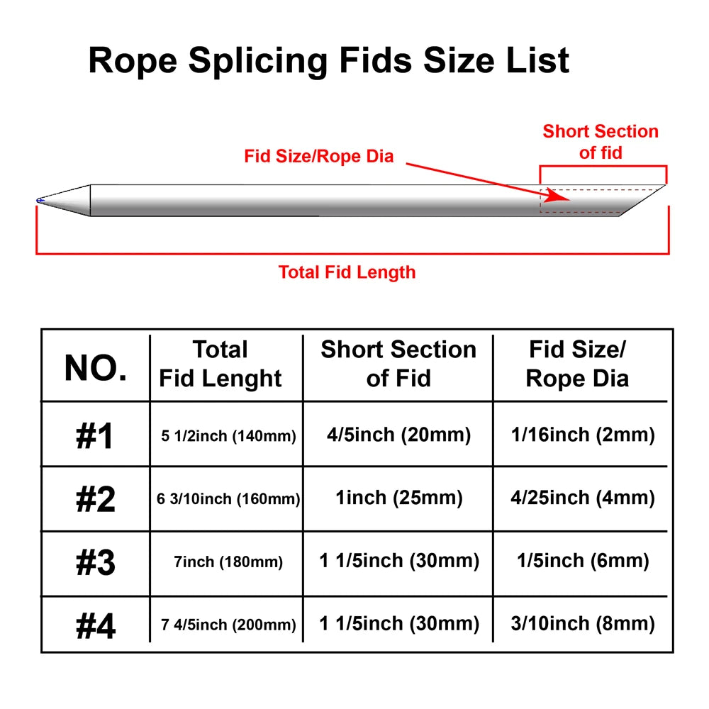 Aluminum Alloy Rope Splicing Fids for Dyneema Sizes