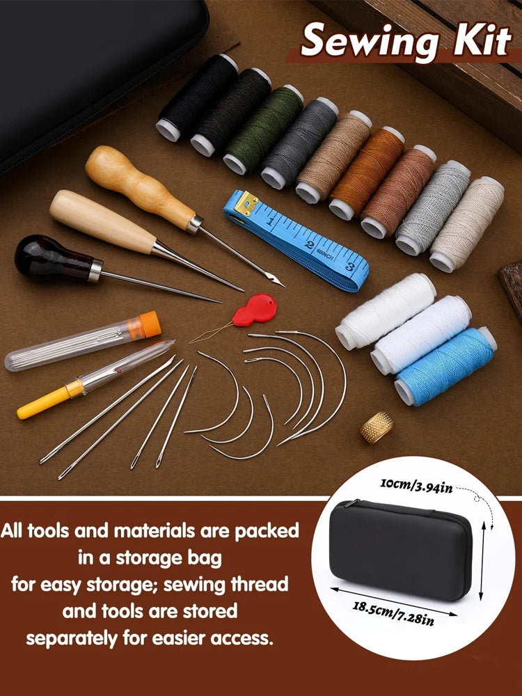 47Pcs Heavy Duty Sewing Kit With Thread Needle Awl Scissors
