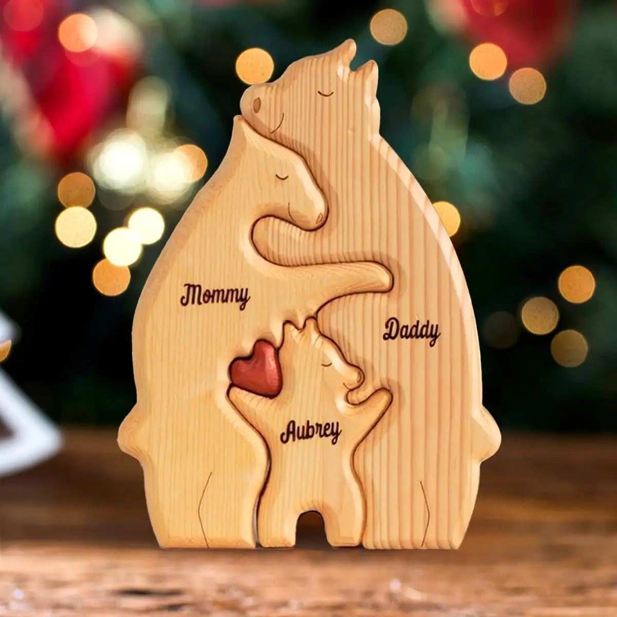 Personalized Custom Bear Family Wooden Puzzle for Home Decor