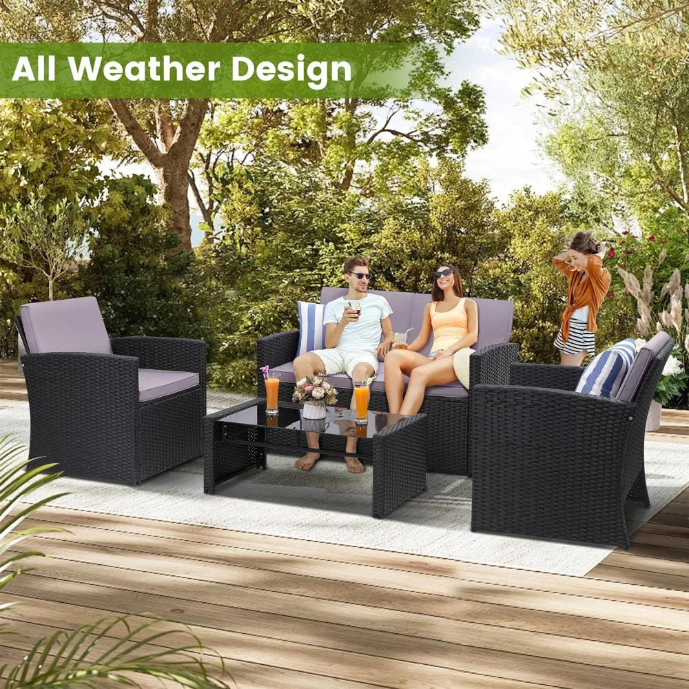 Modern Rattan Patio Conversation Set for Garden and Porch