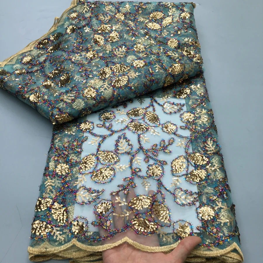 Luxury African Sequins Beaded Lace Fabric for Weddings