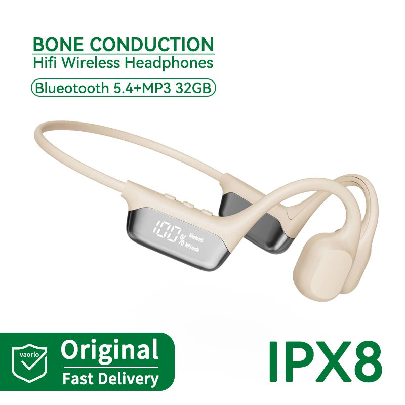 VAORLO Bone Conduction Headphones IPX8 Waterproof BT 5.4 MP3