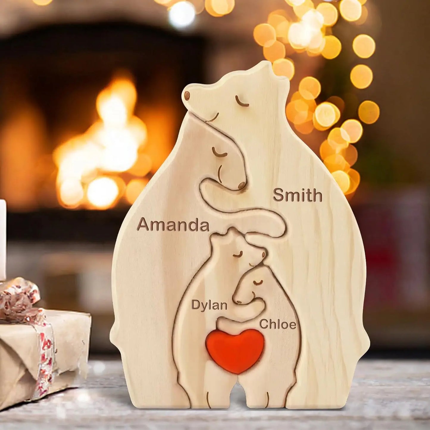 Personalized Custom Bear Family Wooden Puzzle for Home Decor