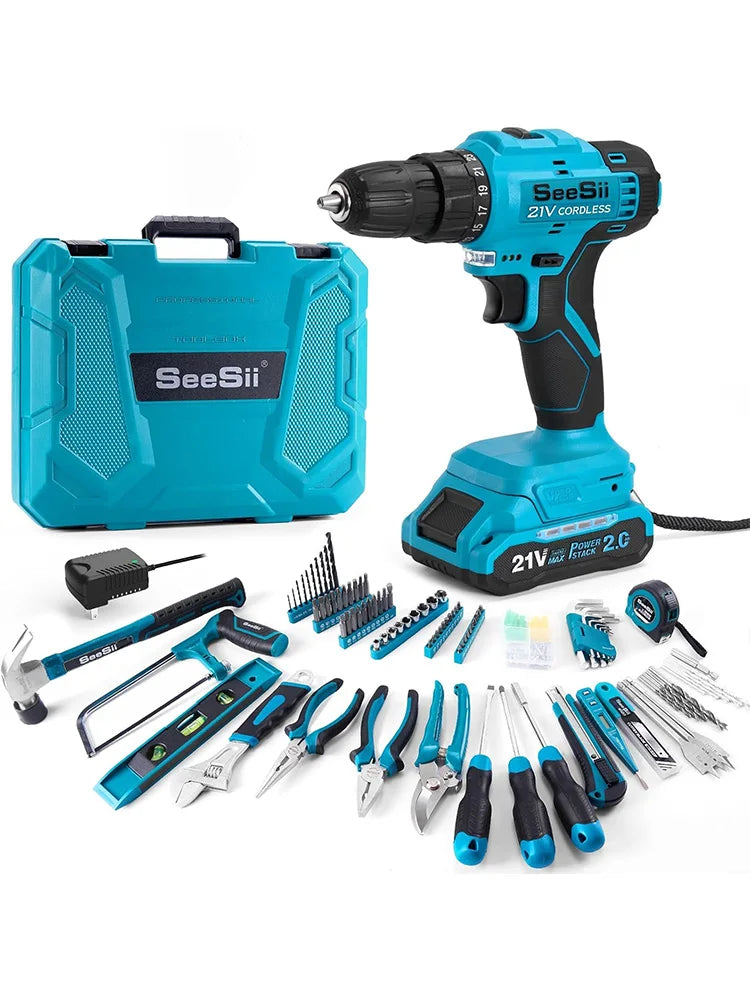 Seesii 21V Cordless Drill Kit 230 Pcs For Home Repair