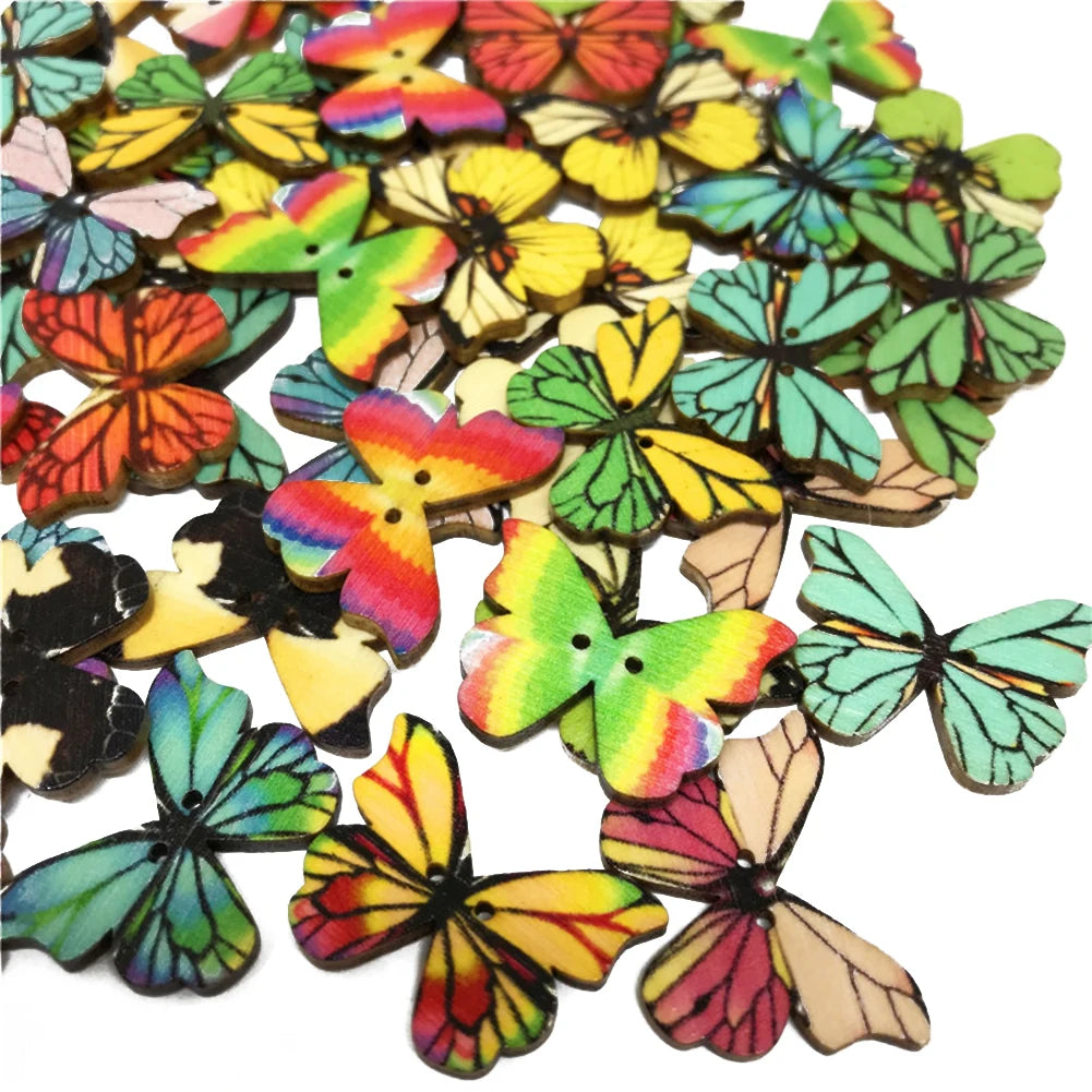 Fashion Wooden Butterfly Flower Buttons for DIY Crafting