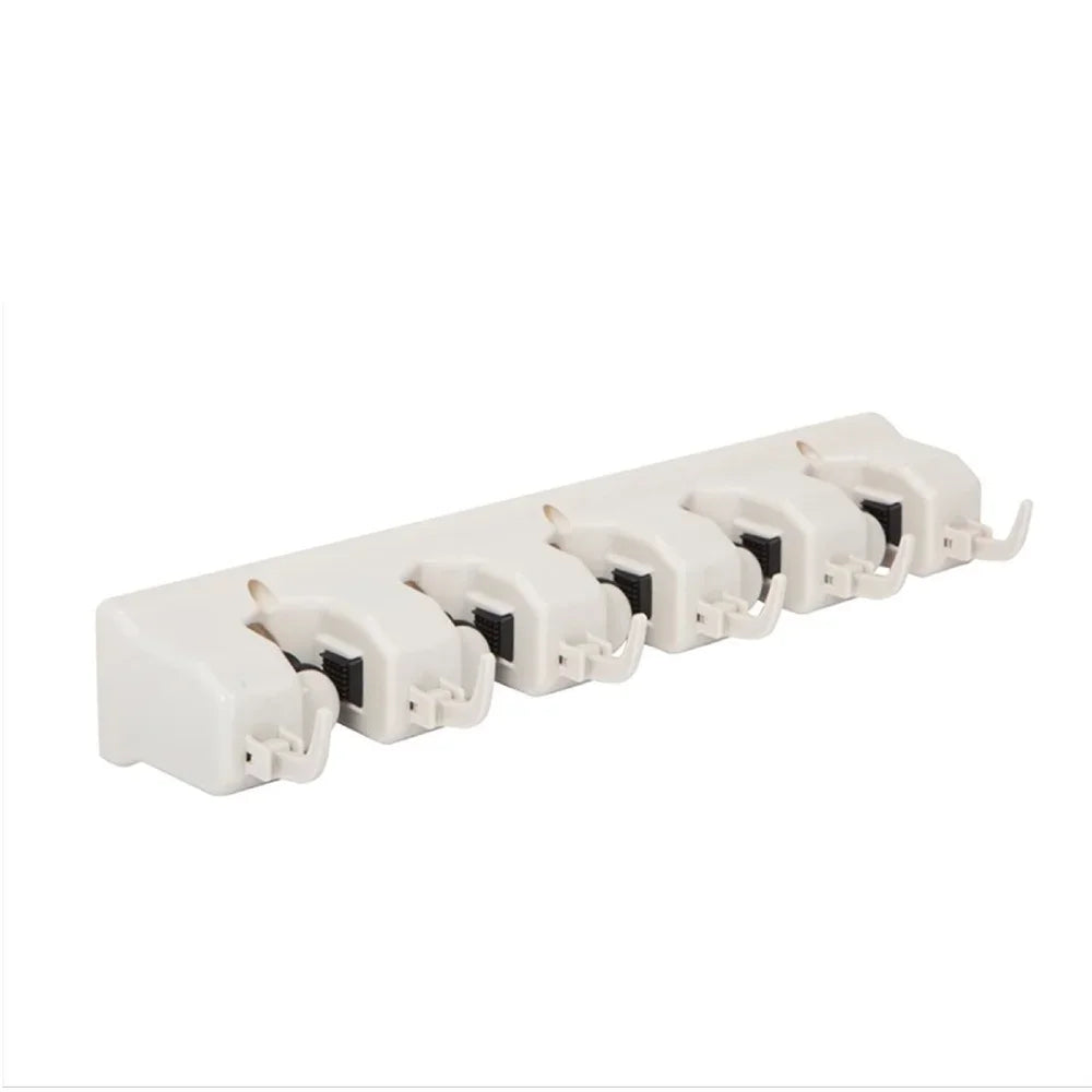 5 Broom Holder Wall Mounted Organizer with 6 Hooks for Utility