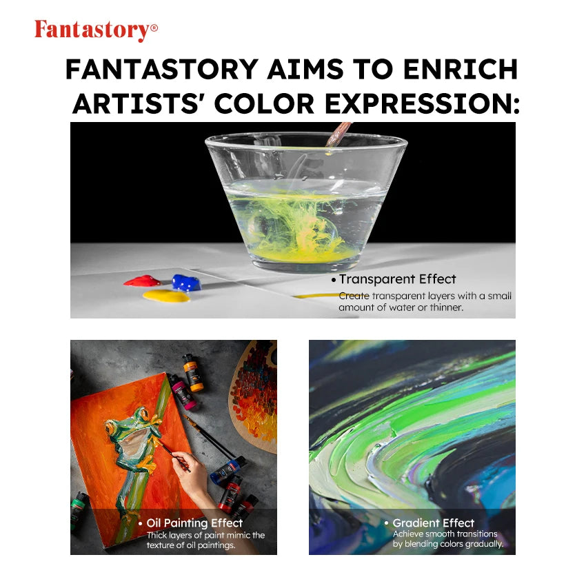 Fantastory 28 Classic Colors Acrylic Paint Set With 12 Brushes