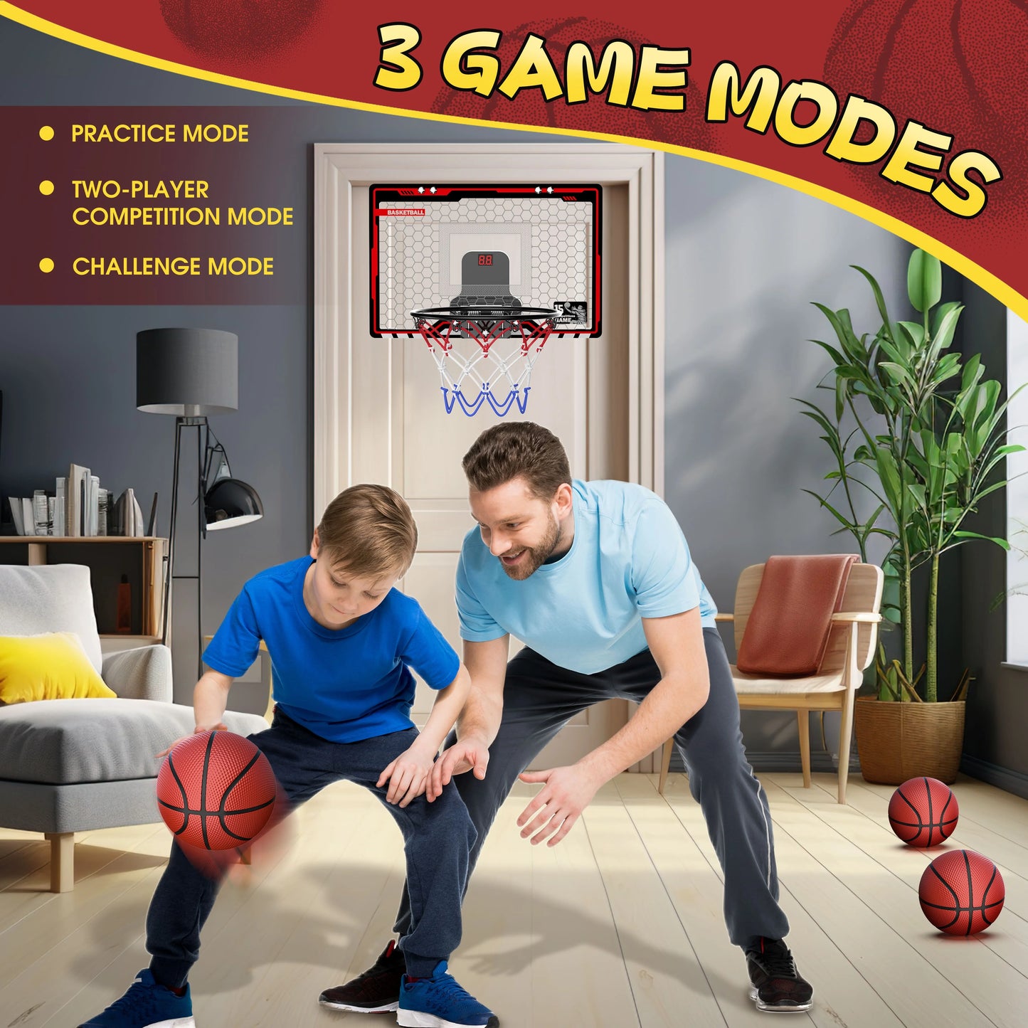 Mini Basketball Hoop For Kids Over The Door With Scoreboard