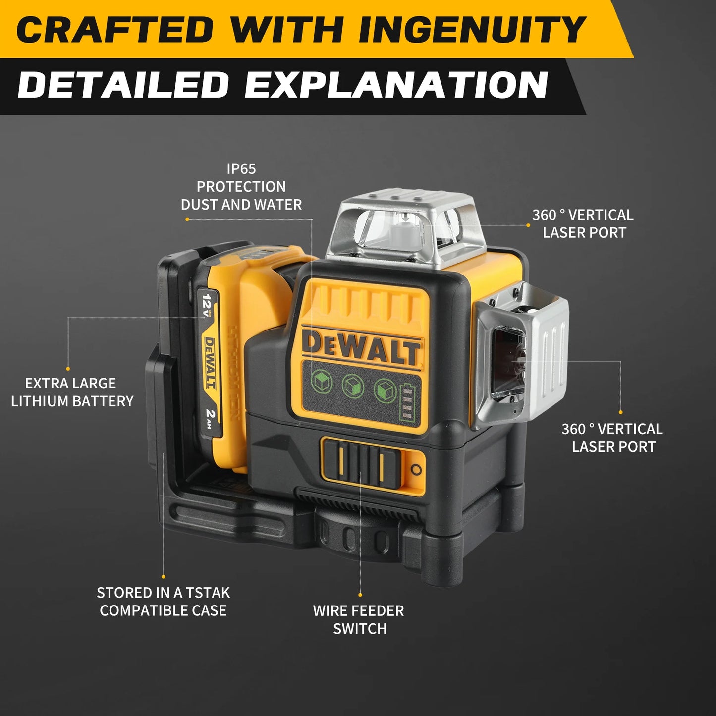 DEWALT DW089LG Laser Level with 12V Battery and Green Lines