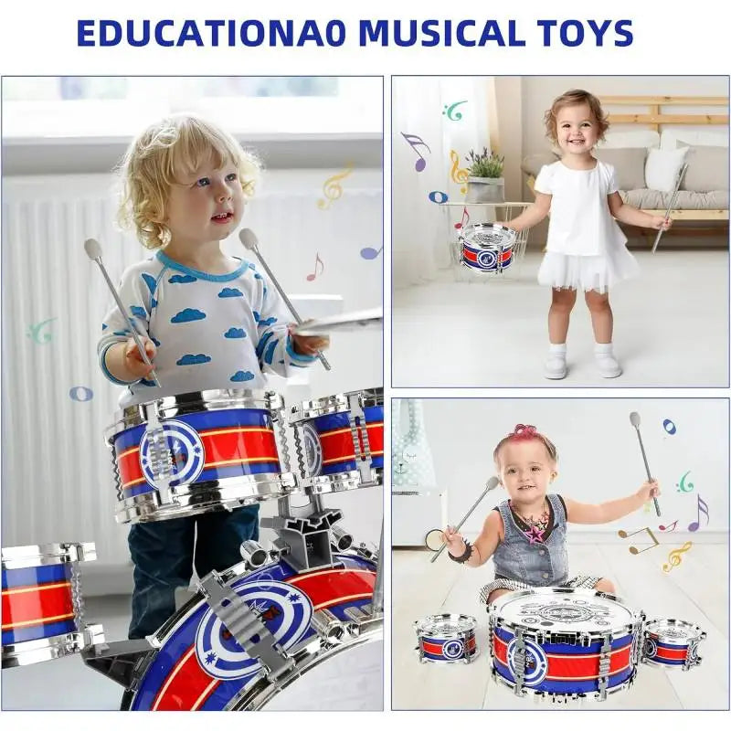 Mini Jazz Drum Set with Stool for Beginners Kids 6 Drums LED