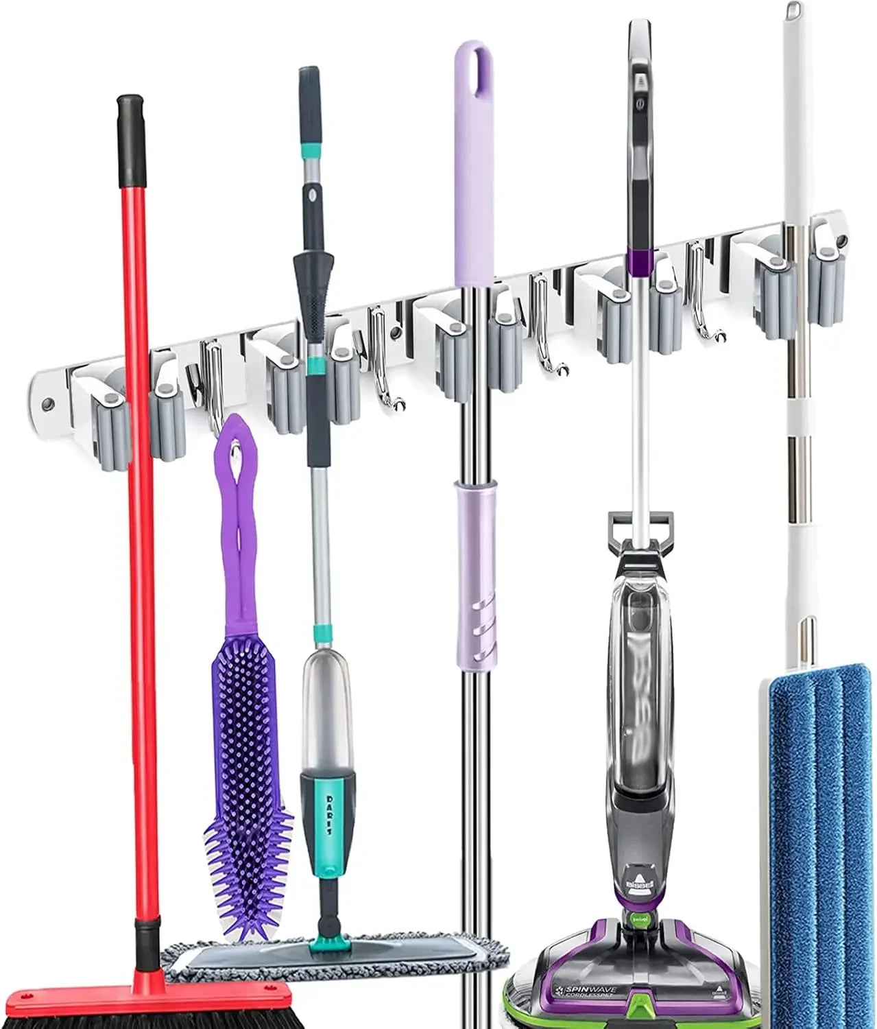 Heavy Duty Broom Holder Wall Mount Organizer with Hooks