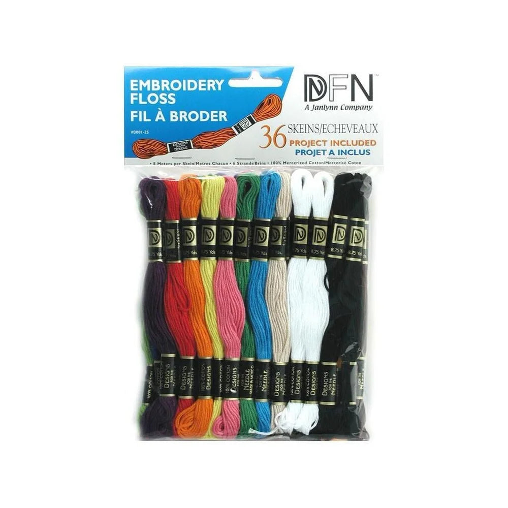 36 Piece Cotton Embroidery Floss Set in Primary Colors