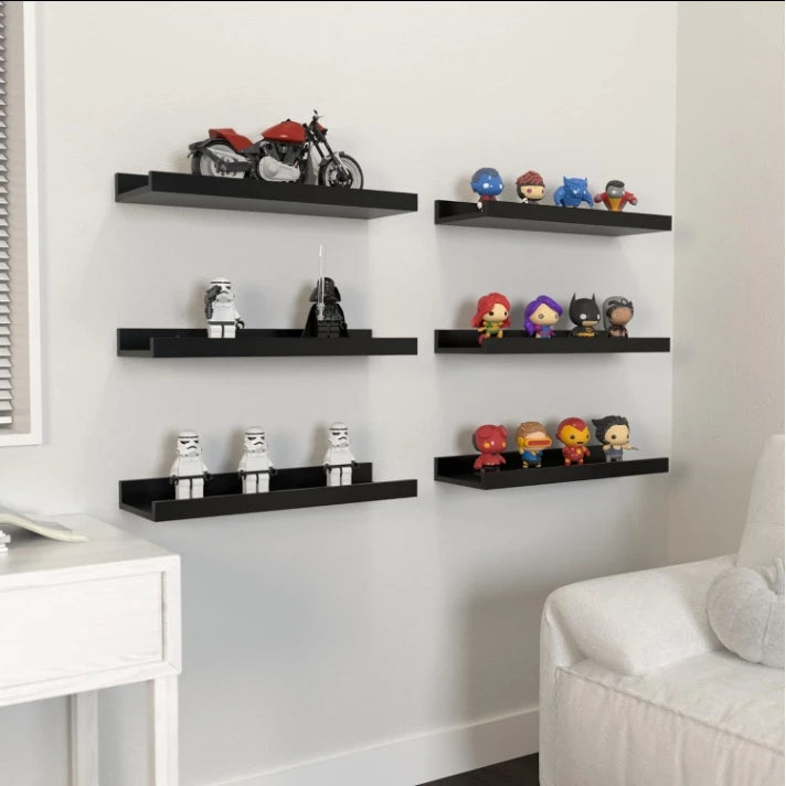 Six Piece Black Solid Wood Wall Shelf Set For Living Room And Bedroom TV Wall Decor Storage