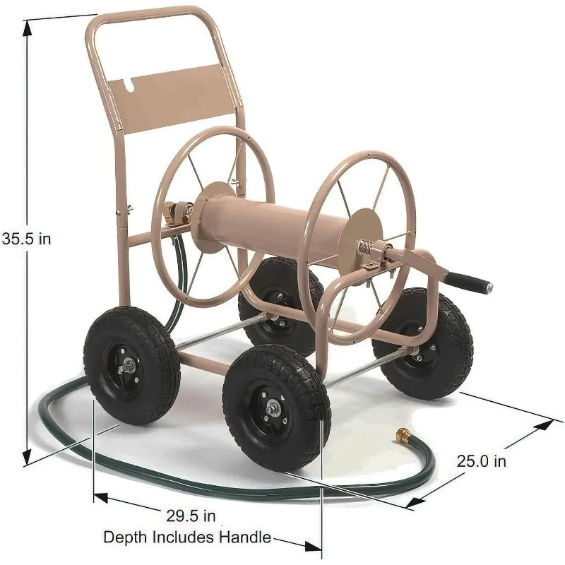 Beige 4 Wheel Hose Reel Cart for Garden and Lawn 300 Feet