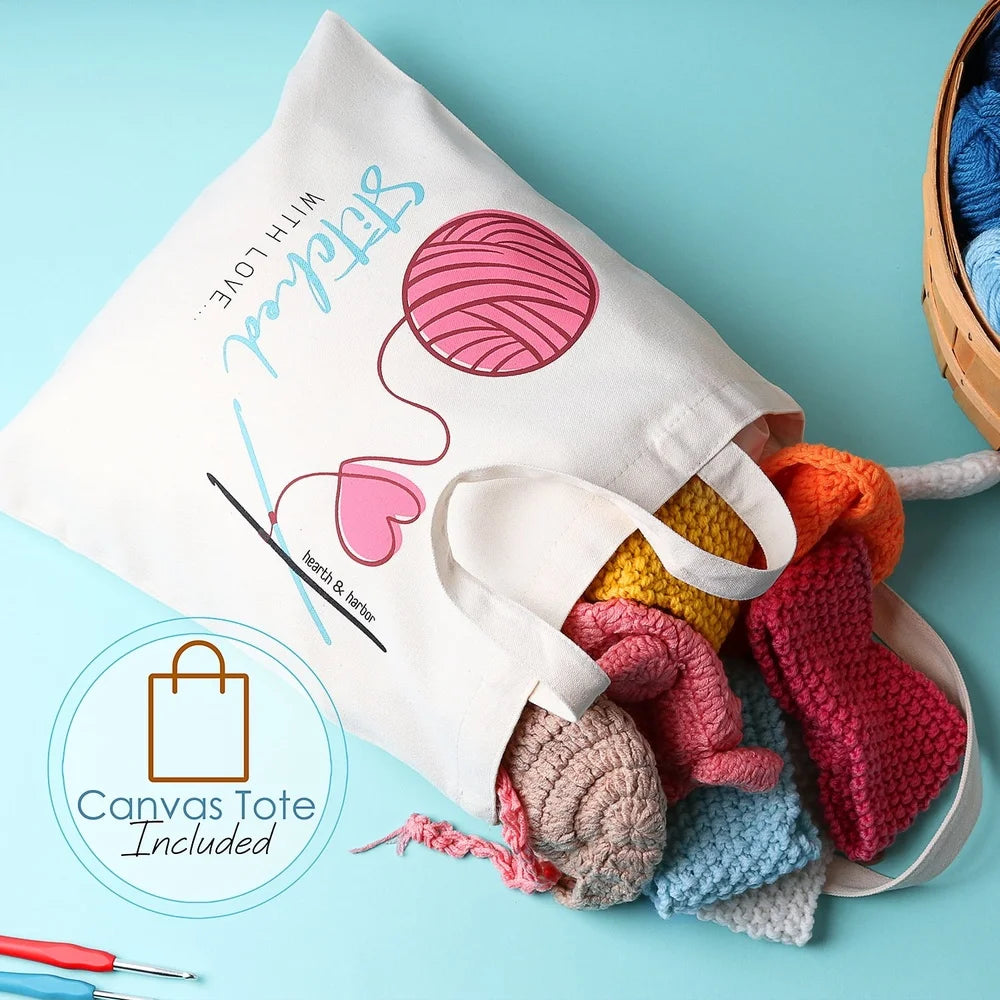 Crochet Craft Kit for Beginners 15 Color Yarn Bundle with Hooks