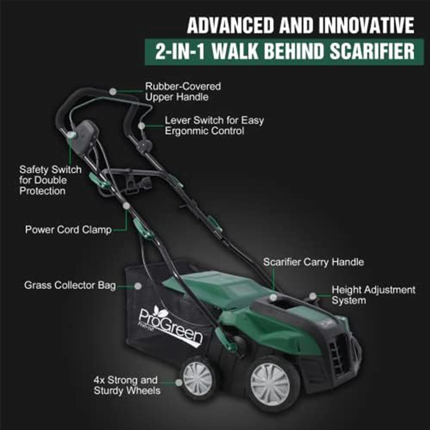 2-in-1 Electric Lawn Scarifier and Dethatcher with Bag