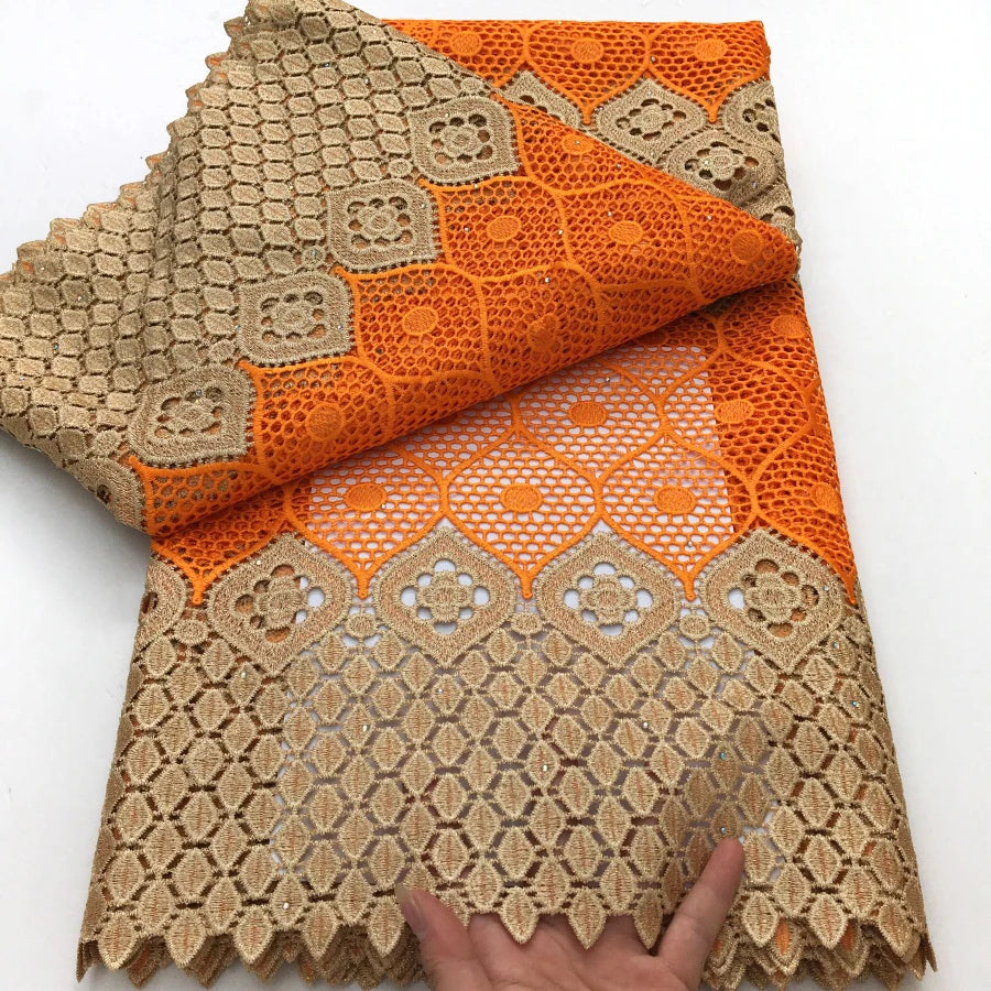 African Guipure Cord Lace Fabric 5 Yards for Wedding Dresses