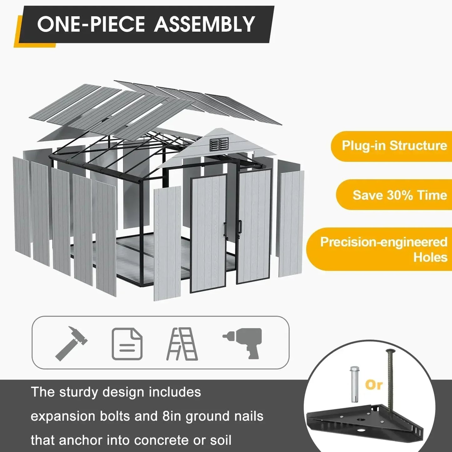 Resin Outdoor Storage Shed 8 x 10 FT All Weather Gray Garden Shed