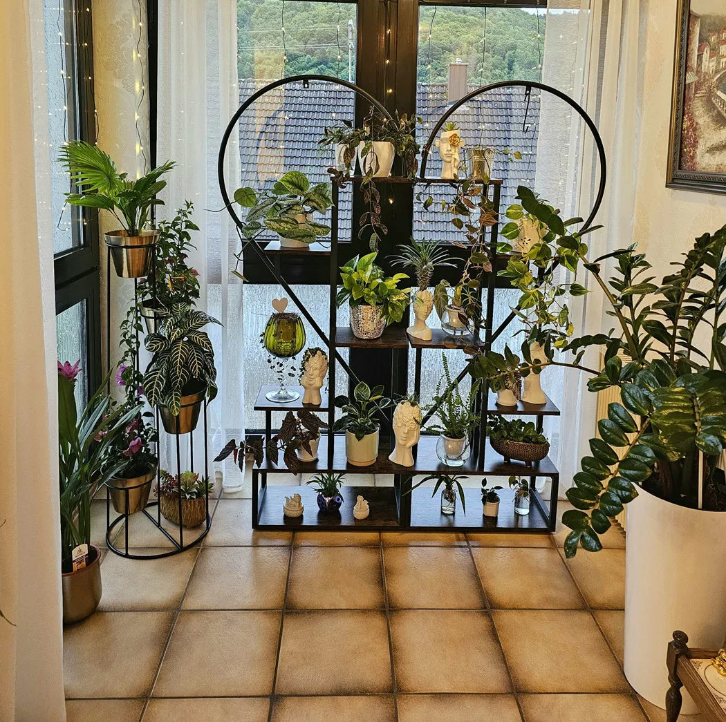 6 Tier Heart Shaped Wood and Metal Plant Stand Storage Shelf