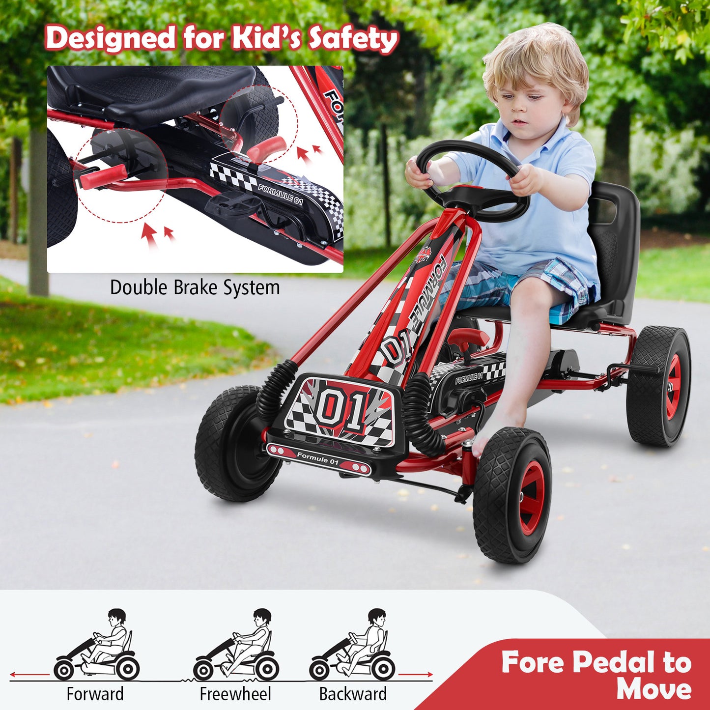 COSTWAY Kids Pedal Go Kart For 3-8 Years, Adjustable Seat