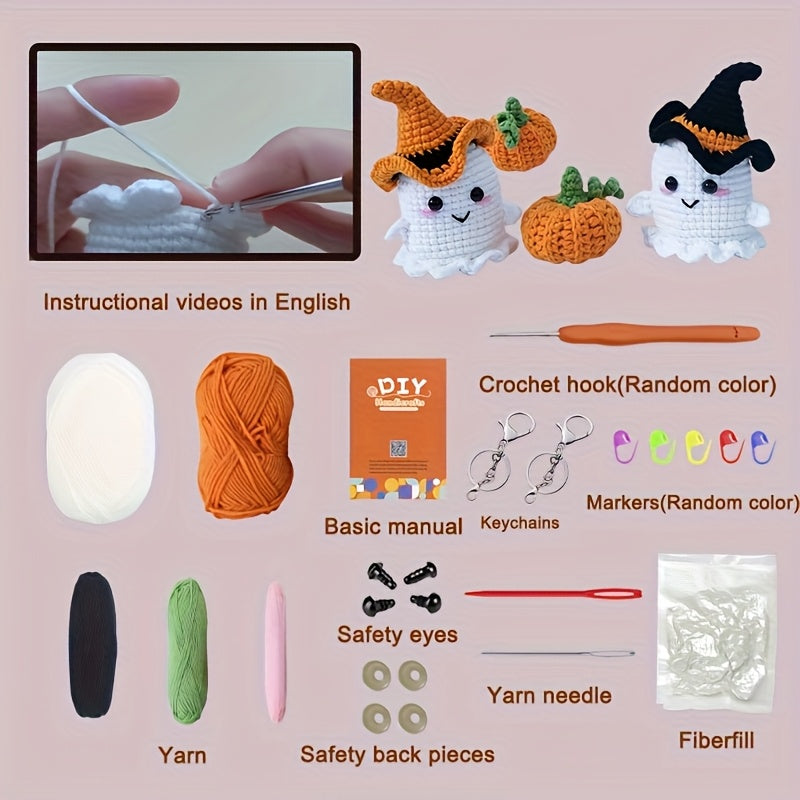 Halloween Ghost And Pumpkin Beginner Crochet Kit With Video