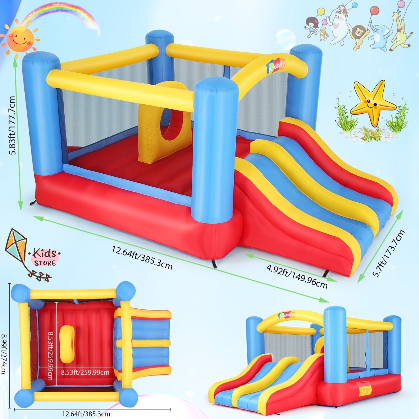 Inflatable Bounce House for Kids 3-12 with Blower and Slide