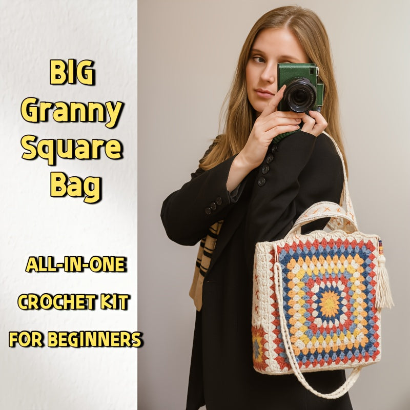 Granny Square Tote Bag DIY Kit With Metallic Chain Yarn