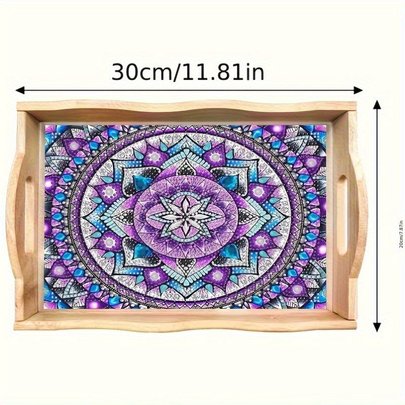 5D Diamond Painting Kit Purple Blue Mandala Wooden Tray