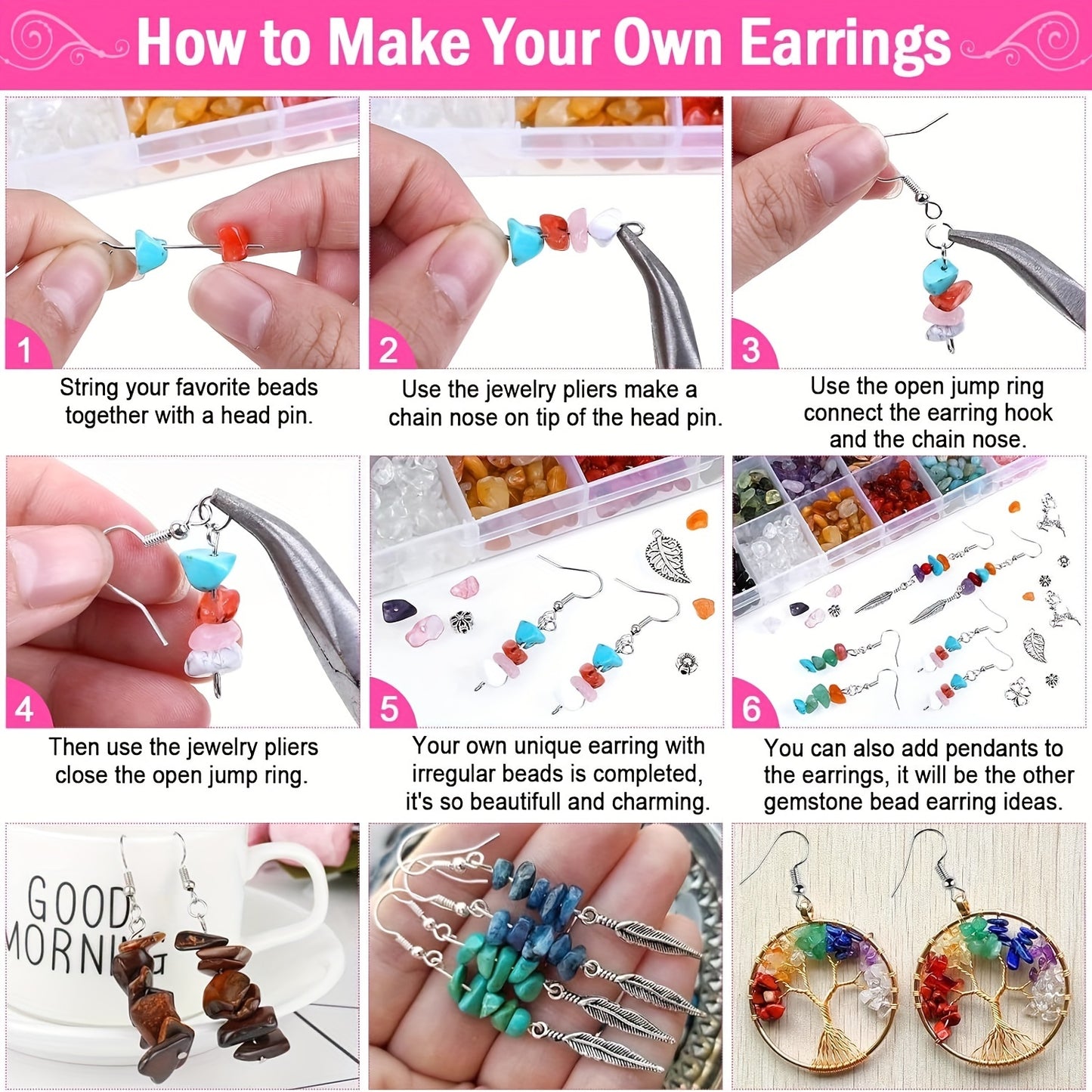 24 Grid Irregular Stone Beaded DIY Jewelry Kit With Tools