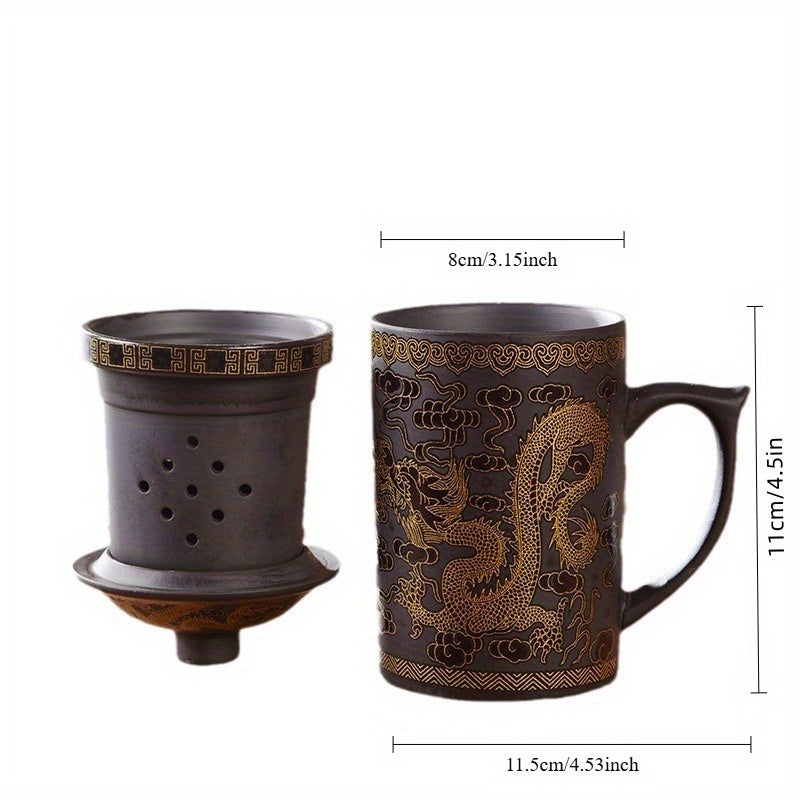 Purple Ceramic Tea Cup With Lid Dragon Color Changing Design