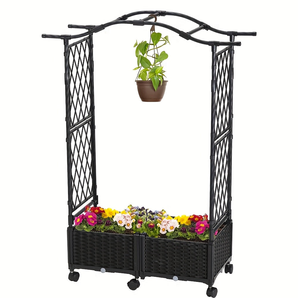Garden Trellis And Raised Planter Box For Patio Black